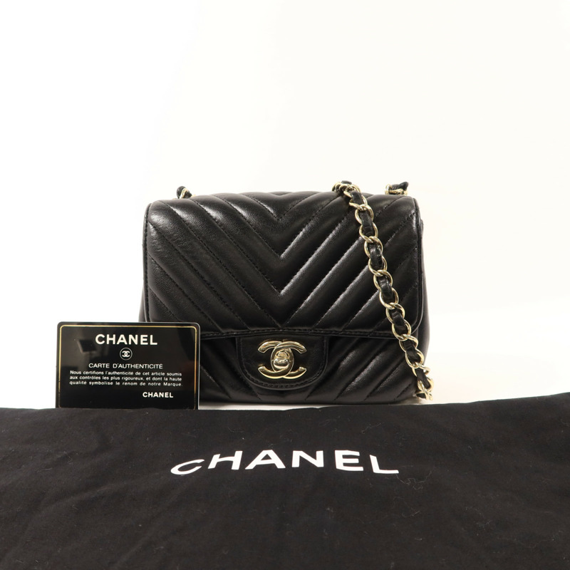 CHANEL 羊皮皮革Mini Classic 17金扣鏈帶肩背袋-9