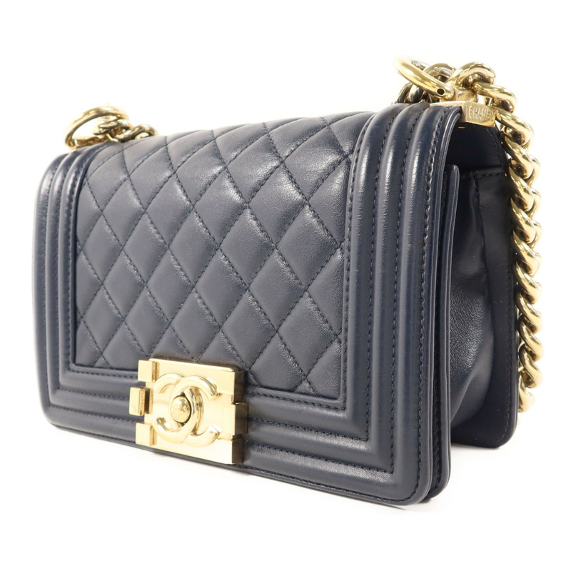 CHANEL 羊皮皮革Boy 20金扣鏈帶肩背袋-2