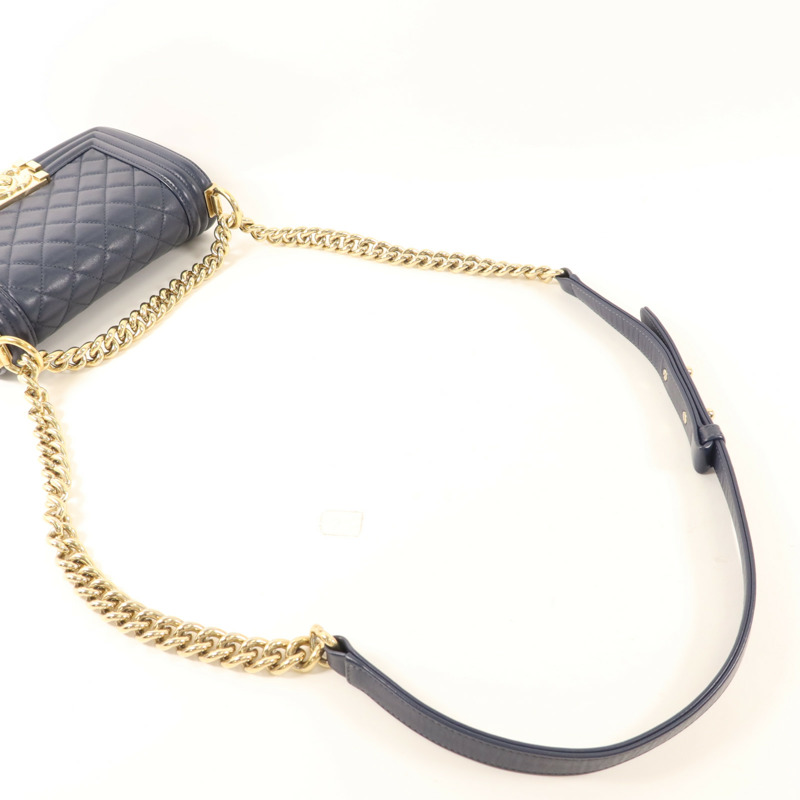 CHANEL 羊皮皮革Boy 20金扣鏈帶肩背袋-7