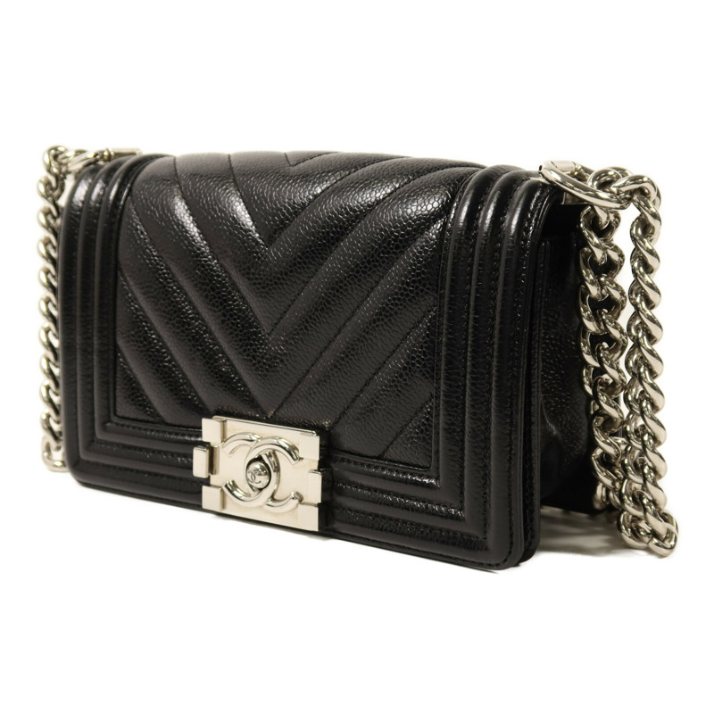 CHANEL 牛皮皮革Boy 20銀扣鏈帶肩背袋-2