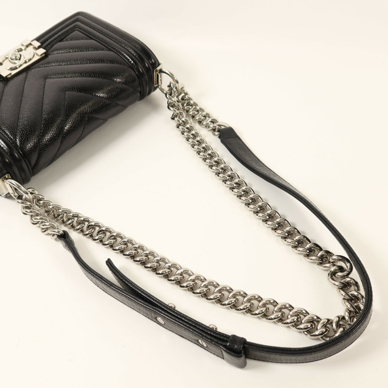 CHANEL 牛皮皮革Boy 20銀扣鏈帶肩背袋-7