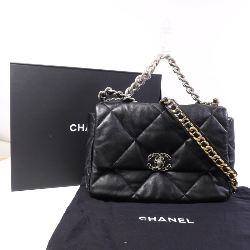 CHANEL 羊皮皮革C19 Medium鏈帶肩背袋-9