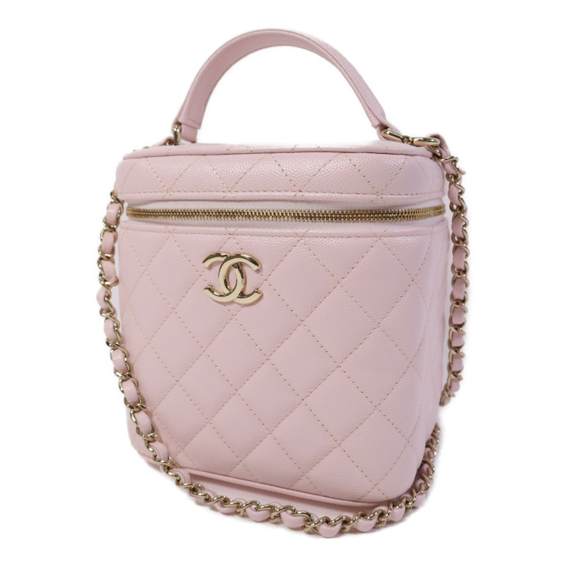 CHANEL 牛皮皮革Vanity Case金扣鏈帶手挽肩背兩用袋-2