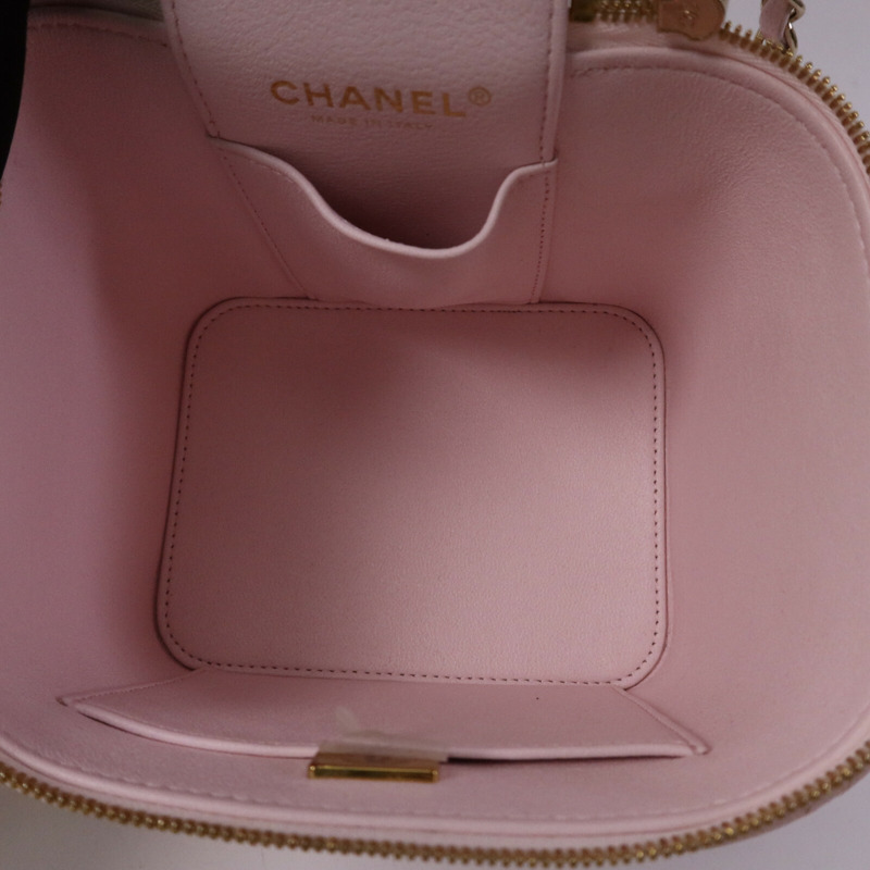 CHANEL 牛皮皮革Vanity Case金扣鏈帶手挽肩背兩用袋-4