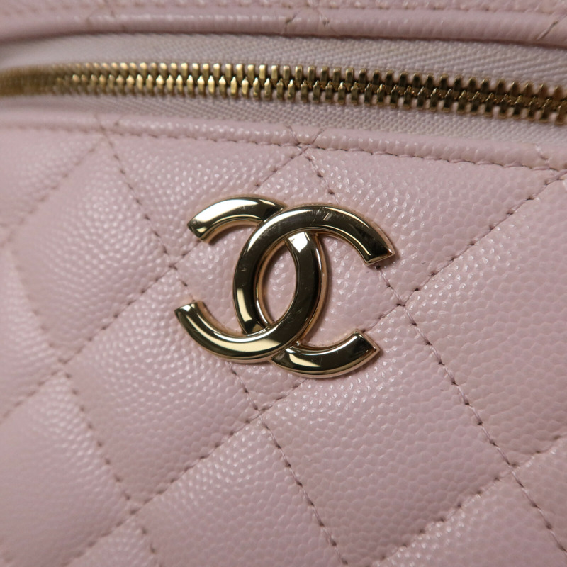 CHANEL 牛皮皮革Vanity Case金扣鏈帶手挽肩背兩用袋-6