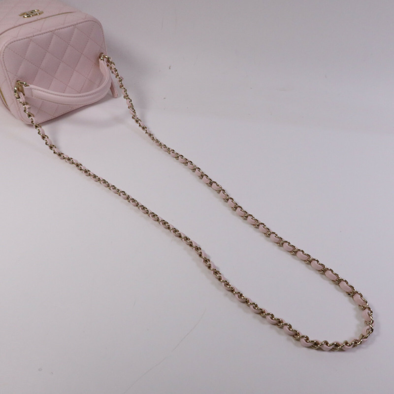 CHANEL 牛皮皮革Vanity Case金扣鏈帶手挽肩背兩用袋-9