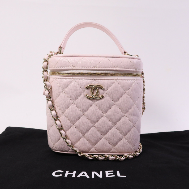 CHANEL 牛皮皮革Vanity Case金扣鏈帶手挽肩背兩用袋-10