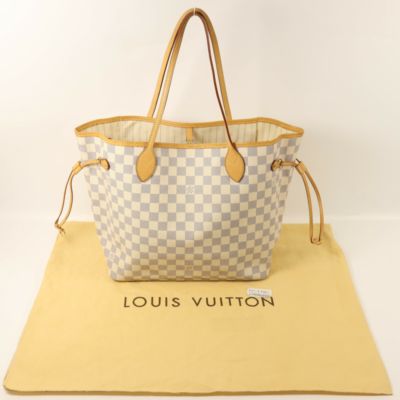 LOUIS VUITTON Damier Azur Neverfull MM金扣手挽袋-8