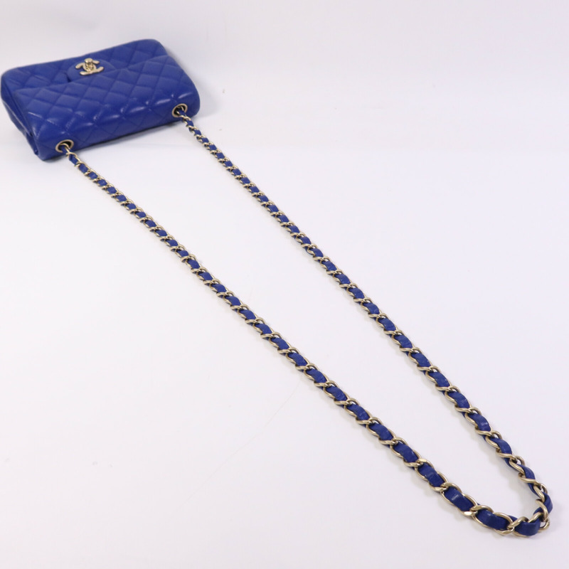 CHANEL 羊皮皮革Mini Classic 20金扣鏈帶肩背袋-9