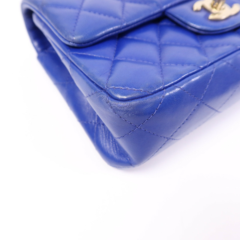 CHANEL 羊皮皮革Mini Classic 20金扣鏈帶肩背袋-11