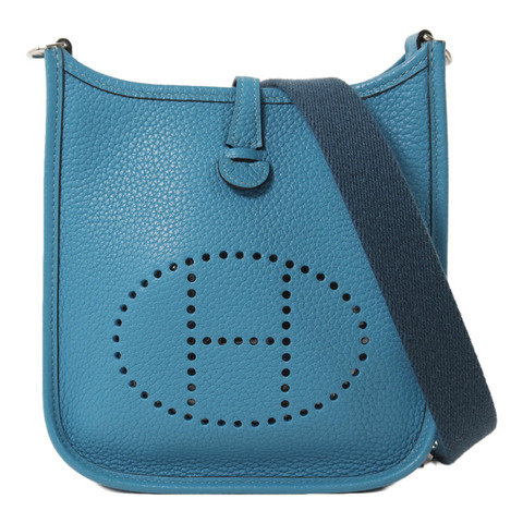 HERMES Clemence皮革Evelyne TPM銀扣肩背袋Blue Paon