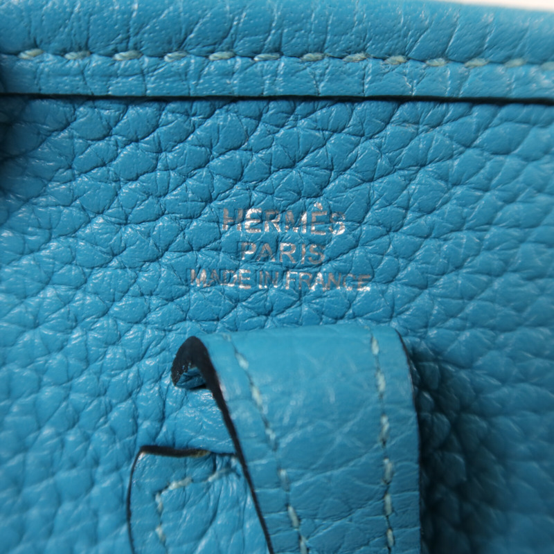 HERMES Clemence皮革Evelyne TPM銀扣肩背袋Blue Paon-5