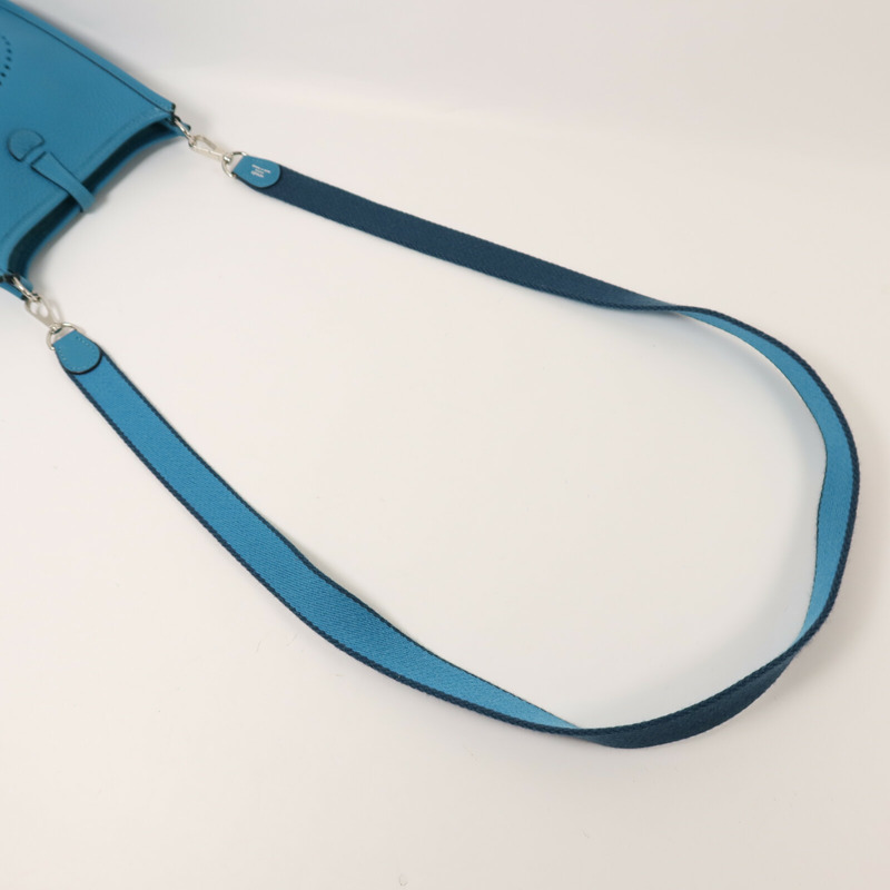 HERMES Clemence皮革Evelyne TPM銀扣肩背袋Blue Paon-8