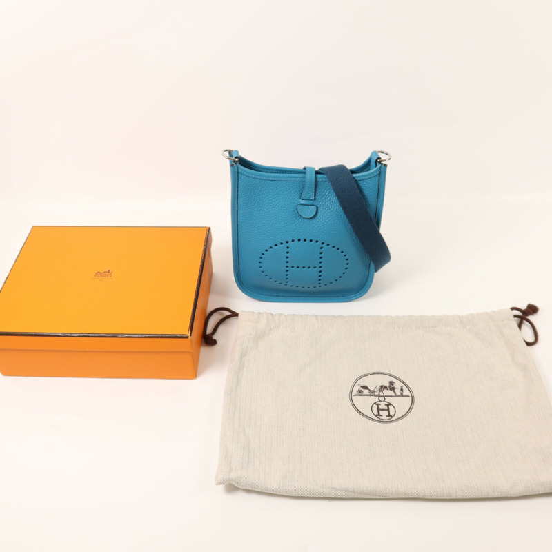 HERMES Clemence皮革Evelyne TPM銀扣肩背袋Blue Paon-9