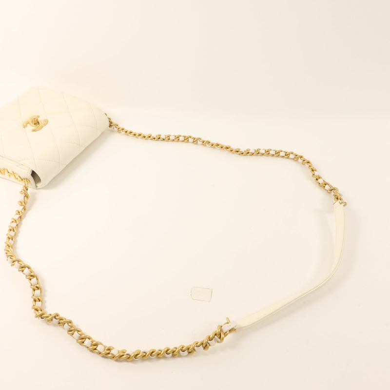 CHANEL 羊皮皮革Chain Shoulder金扣鏈帶肩背袋-7
