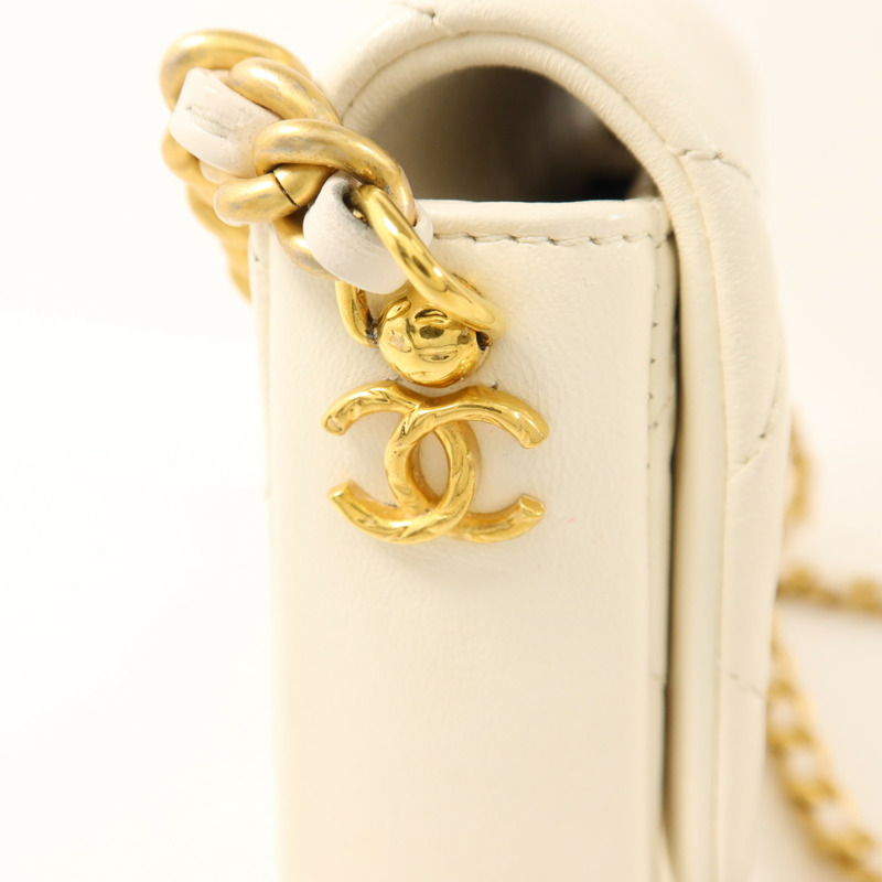 CHANEL 羊皮皮革Chain Shoulder金扣鏈帶肩背袋-10
