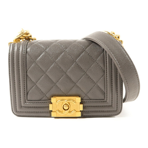 CHANEL 牛皮皮革Mini Boy金扣鏈帶肩背袋