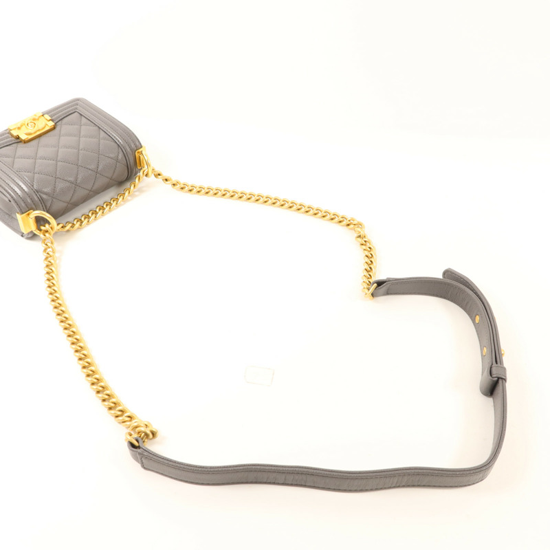 CHANEL 牛皮皮革Mini Boy金扣鏈帶肩背袋-7