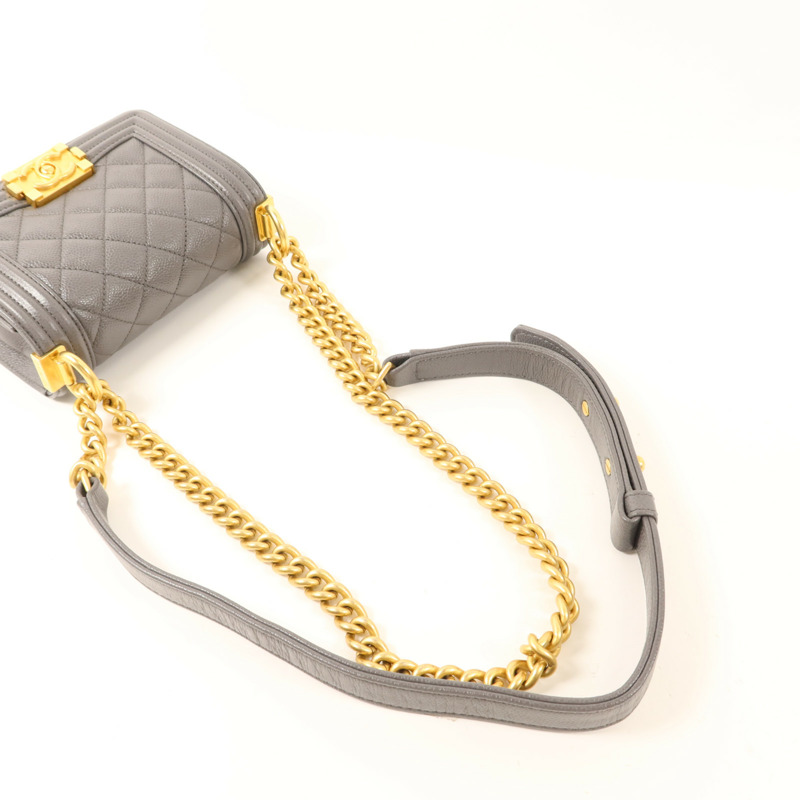 CHANEL 牛皮皮革Mini Boy金扣鏈帶肩背袋-8