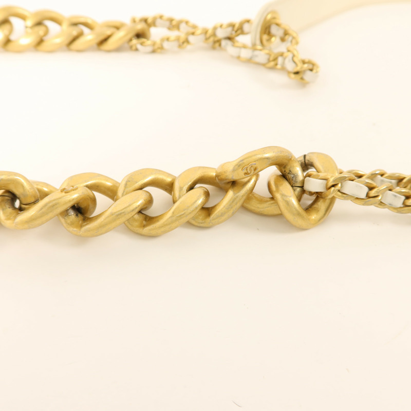 CHANEL 牛皮皮革Chain Shoulder金扣鏈帶肩背袋-9