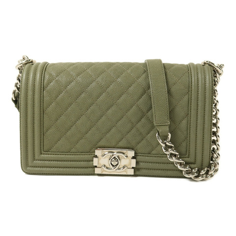 CHANEL 牛皮皮革Boy 25銀扣鏈帶肩背袋