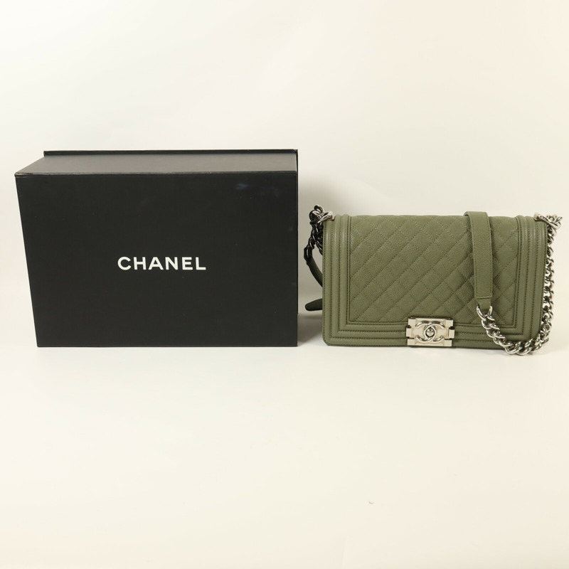 CHANEL 牛皮皮革Boy 25銀扣鏈帶肩背袋-8