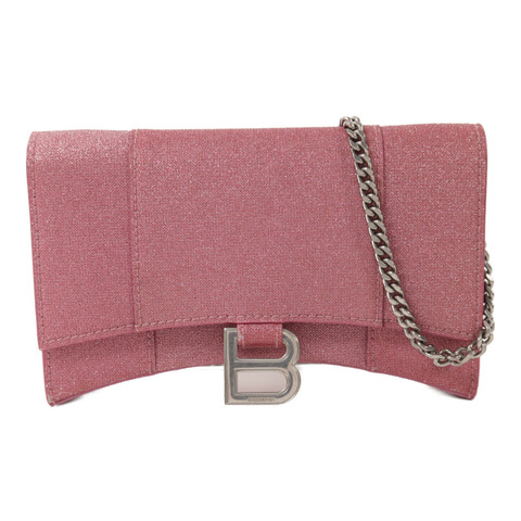 BALENCIAGA 牛皮皮革Hourless Mini Wallet Glitter銀扣鏈帶肩背袋