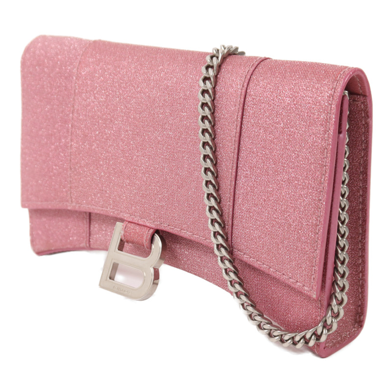 BALENCIAGA 牛皮皮革Hourless Mini Wallet Glitter銀扣鏈帶肩背袋-2