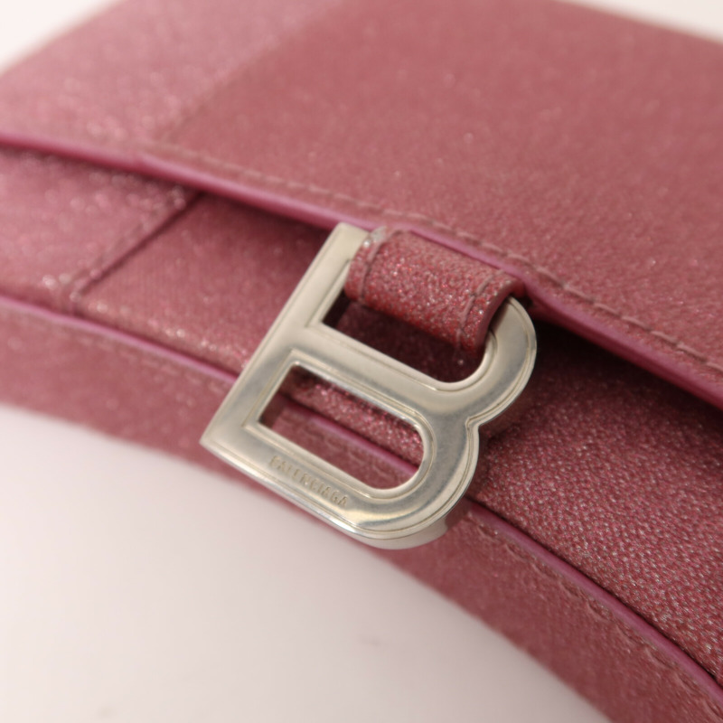 BALENCIAGA 牛皮皮革Hourless Mini Wallet Glitter銀扣鏈帶肩背袋-9