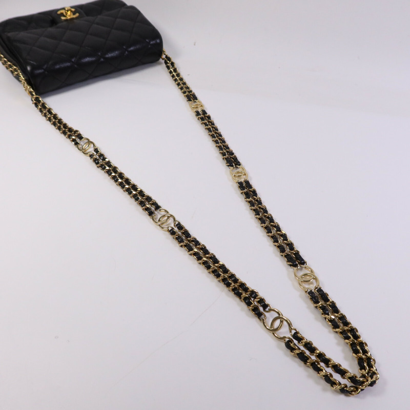 CHANEL 牛皮皮革Mini Flap Bag金扣鏈帶肩背袋-9