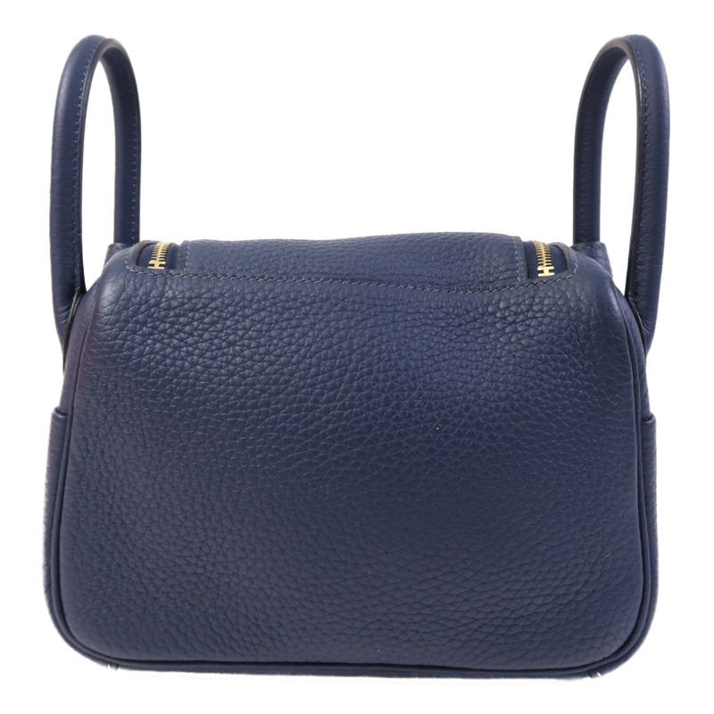 HERMES Clemence皮革Mini Lindy金扣手挽肩背兩用袋Bleu Nuit-1