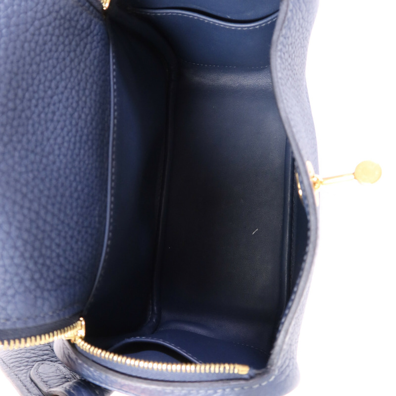 HERMES Clemence皮革Mini Lindy金扣手挽肩背兩用袋Bleu Nuit-4