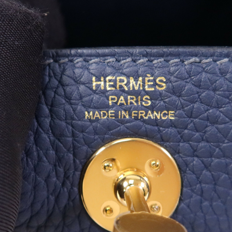 HERMES Clemence皮革Mini Lindy金扣手挽肩背兩用袋Bleu Nuit-5