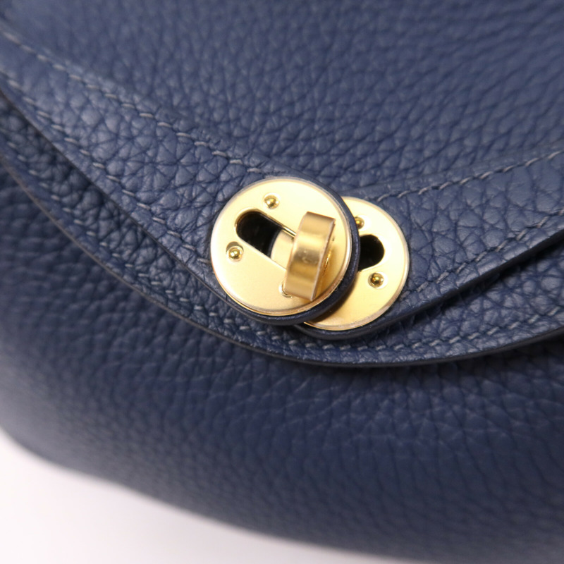 HERMES Clemence皮革Mini Lindy金扣手挽肩背兩用袋Bleu Nuit-6