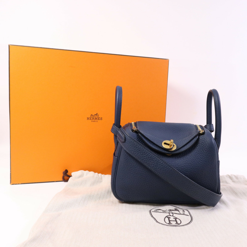 HERMES Clemence皮革Mini Lindy金扣手挽肩背兩用袋Bleu Nuit-8