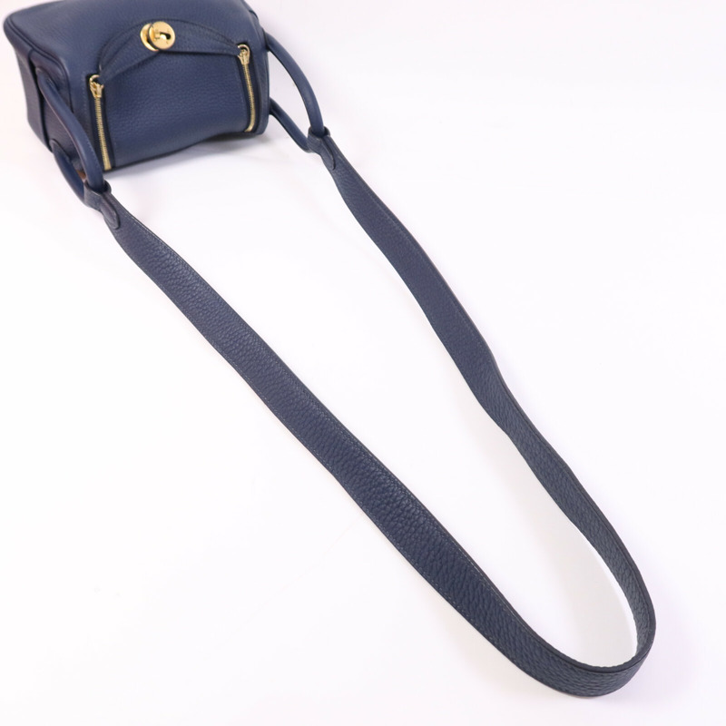 HERMES Clemence皮革Mini Lindy金扣手挽肩背兩用袋Bleu Nuit-9
