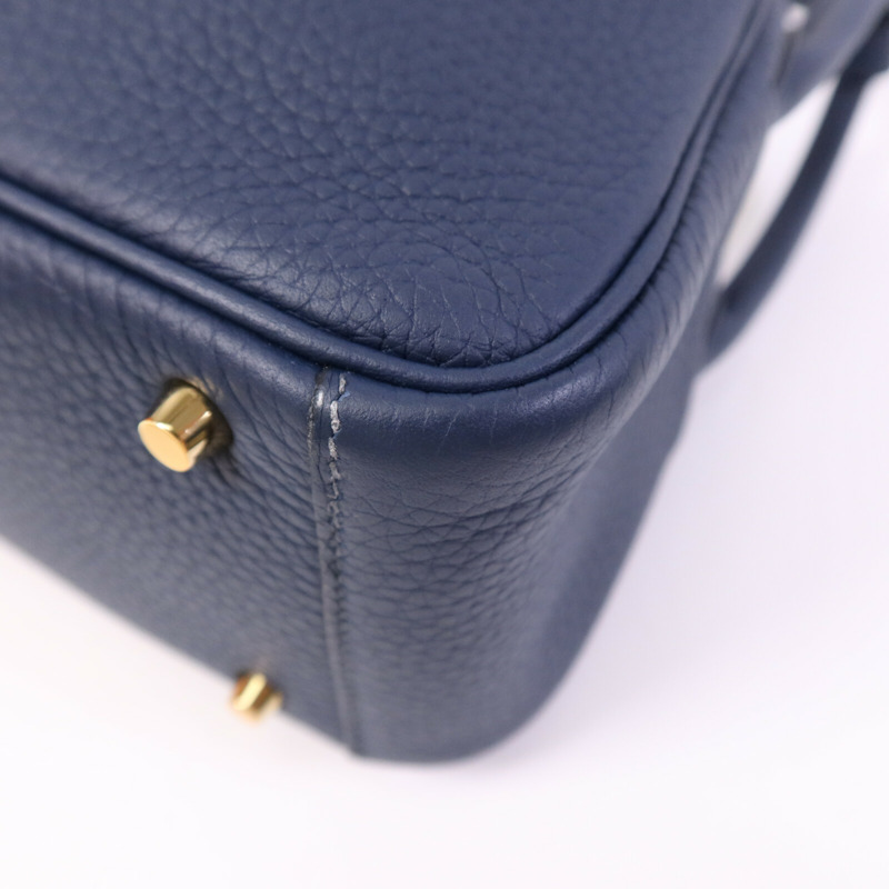 HERMES Clemence皮革Mini Lindy金扣手挽肩背兩用袋Bleu Nuit-10