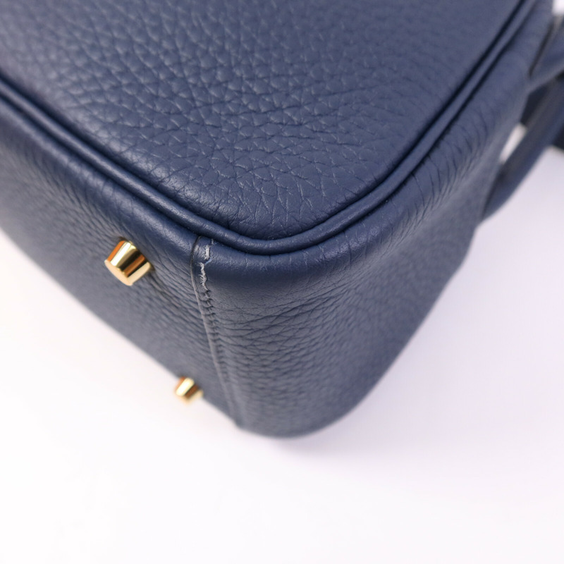 HERMES Clemence皮革Mini Lindy金扣手挽肩背兩用袋Bleu Nuit-12