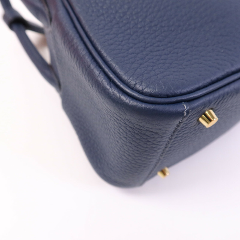 HERMES Clemence皮革Mini Lindy金扣手挽肩背兩用袋Bleu Nuit-13