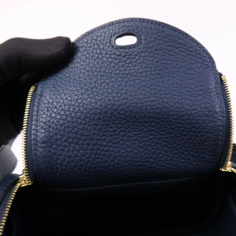 HERMES Clemence皮革Mini Lindy金扣手挽肩背兩用袋Bleu Nuit-14