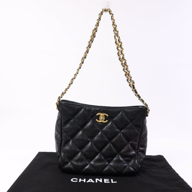 CHANEL 牛皮皮革Hobo Bag金扣鏈帶肩背袋-9