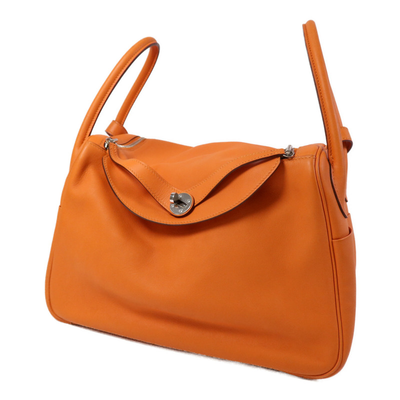 HERMES Swift皮革Lindy 34銀扣手挽肩背兩用袋Orange-2