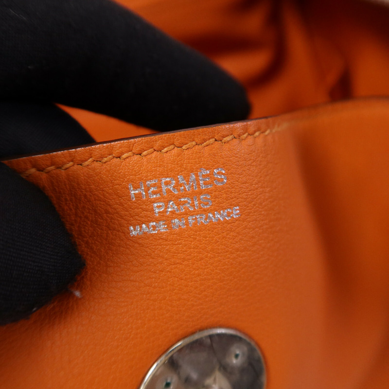 HERMES Swift皮革Lindy 34銀扣手挽肩背兩用袋Orange-5