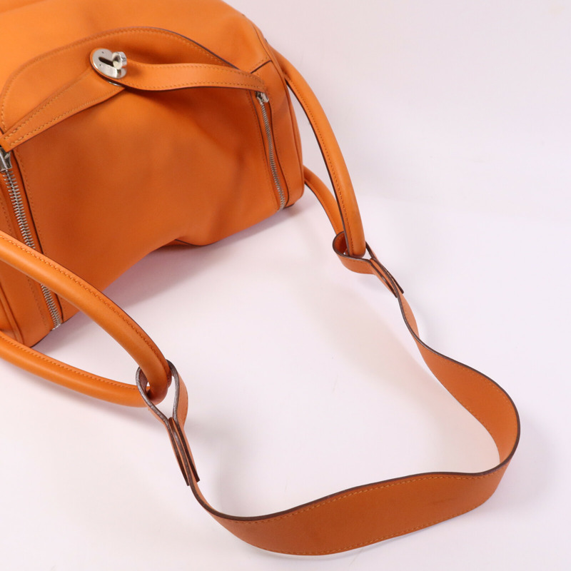HERMES Swift皮革Lindy 34銀扣手挽肩背兩用袋Orange-8