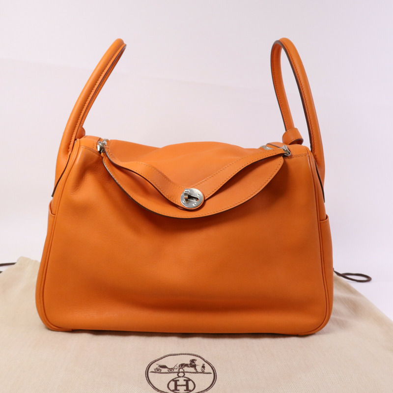 HERMES Swift皮革Lindy 34銀扣手挽肩背兩用袋Orange-9