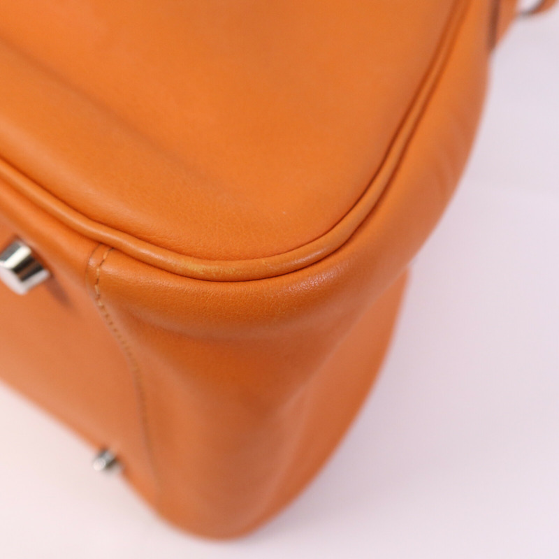 HERMES Swift皮革Lindy 34銀扣手挽肩背兩用袋Orange-10