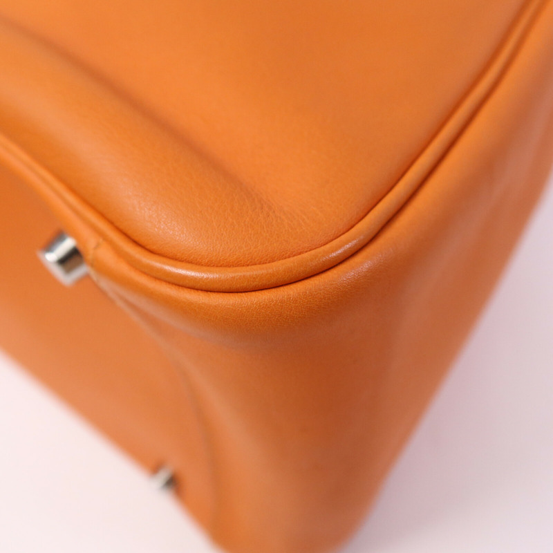 HERMES Swift皮革Lindy 34銀扣手挽肩背兩用袋Orange-12