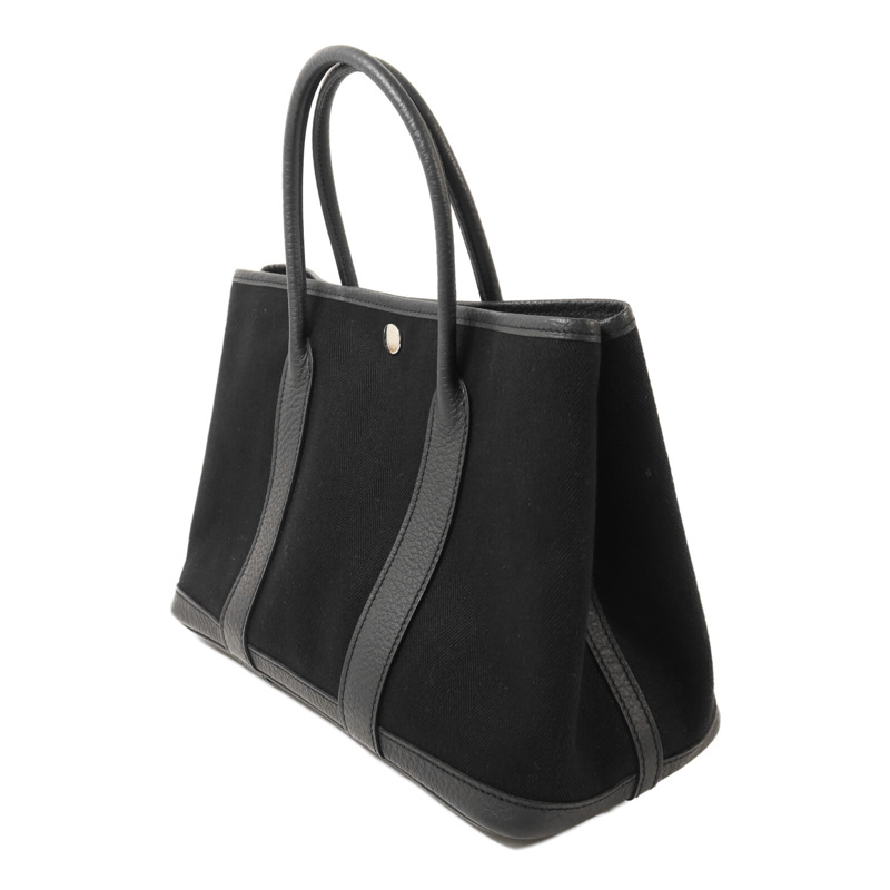 HERMES 帆布Garden Party TPM銀扣手挽袋Noir-2