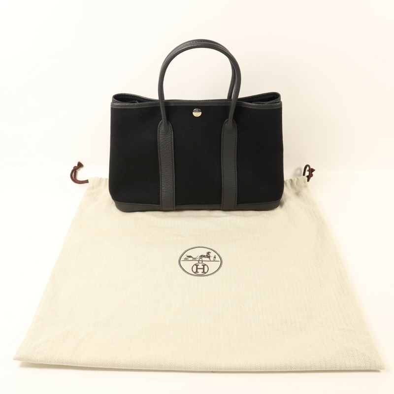 HERMES 帆布Garden Party TPM銀扣手挽袋Noir-9