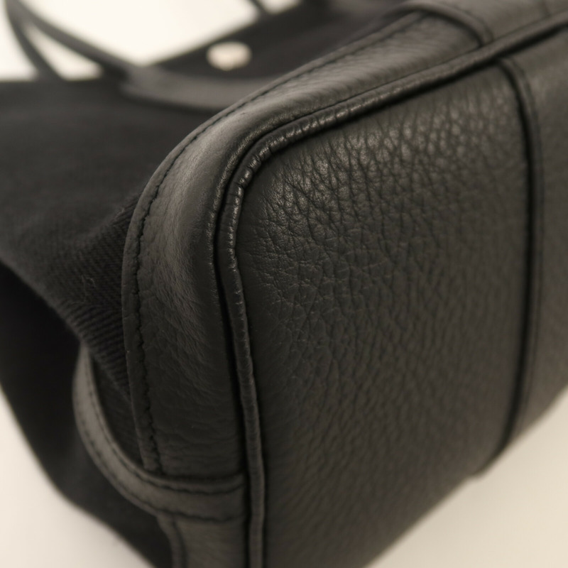 HERMES 帆布Garden Party TPM銀扣手挽袋Noir-10